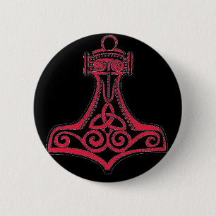 Thors Hammer Red 2 Inch Round Button