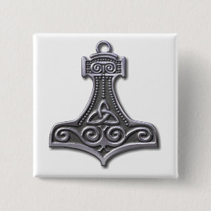Thor's Hammer-silver 2 Inch Square Button