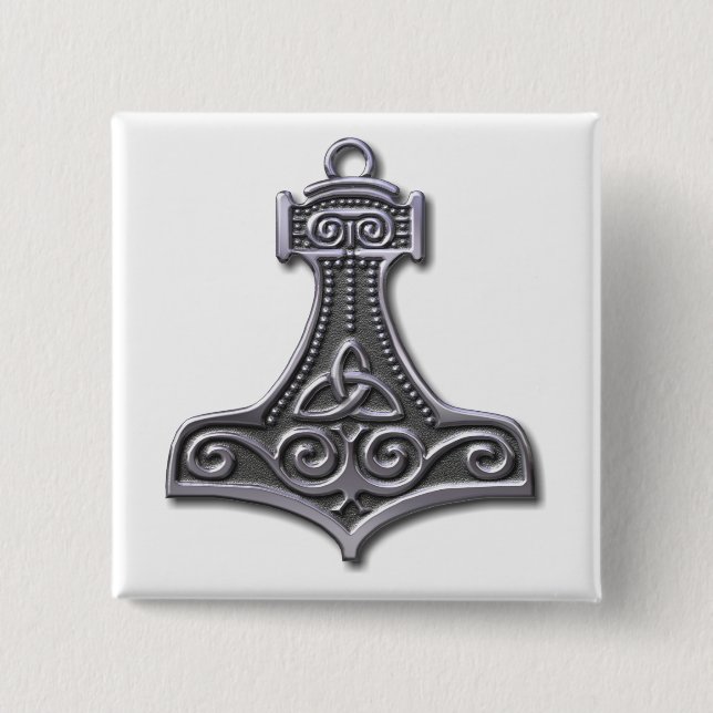 Thor's Hammer-silver 2 Inch Square Button (Front)