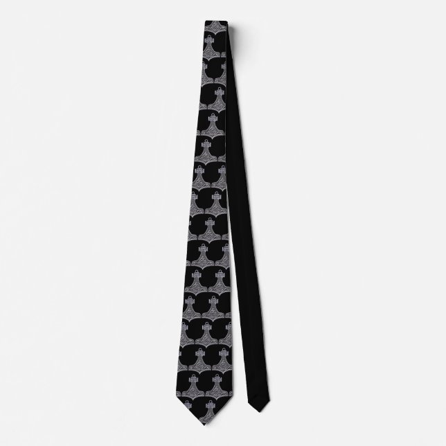 Thor's Hammer-silver Tie Black Background (Front)