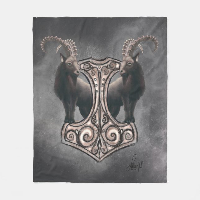 Thor's Might: Mjölnir and the Thunderous Companion Fleece Blanket (Front)
