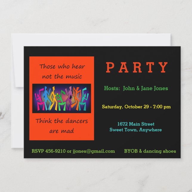 Those who hear not the music think dancers are mad invitation (Front)