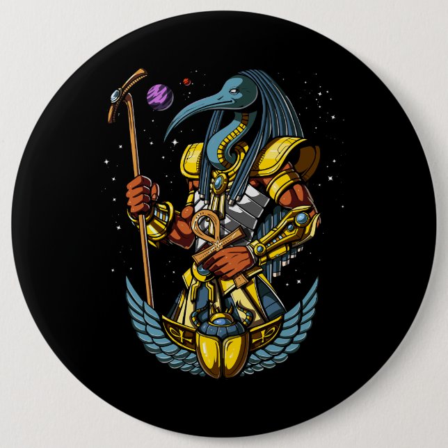 Thoth Egyptian God Ankh Scarab Ancient Symbol 6 Inch Round Button (Front)