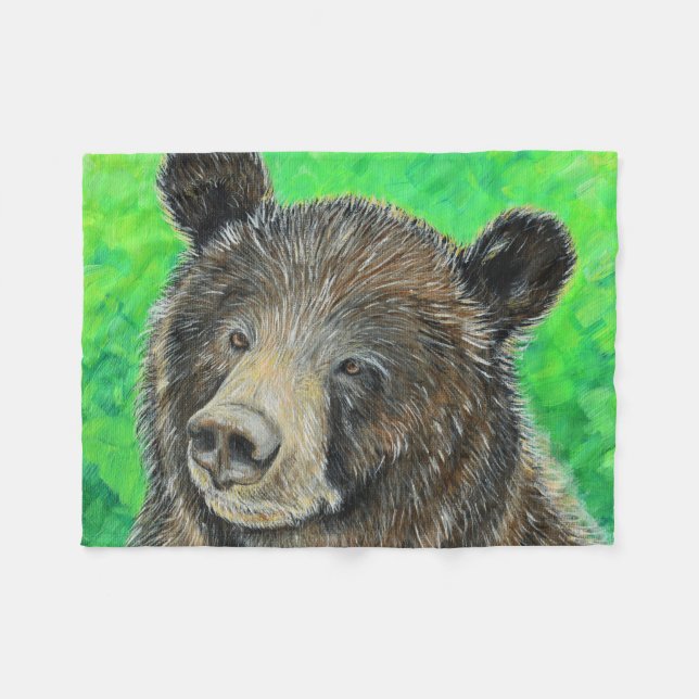 Thoughtful Brown Bear Painting Fleece Blanket (Front (Horizontal))