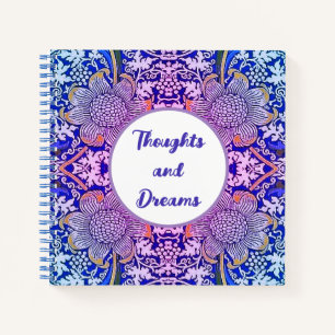 Thoughts and Dreams Boho Blue Purple Flowers Notebook
