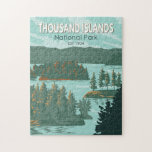 Thousand Islands National Park Canada Vintage Jigsaw Puzzle<br><div class="desc">Thousand Islands National Park vector art design. The Park is located on the 1000 Islands Parkway in the Thousand Islands Region of the Saint Lawrence River.</div>