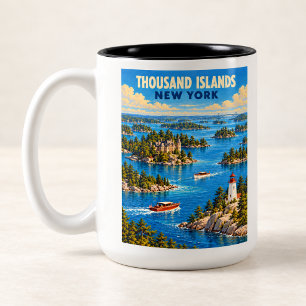 Thousand Islands New York Vintage Travel Art Two-Tone Coffee Mug