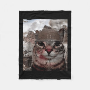 Thousand Yard Stare Funny Soldier Cat Meme In Batt Fleece Blanket