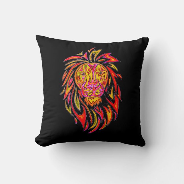 THP - 045 - Lion on Black - Throw Pillow (Front)