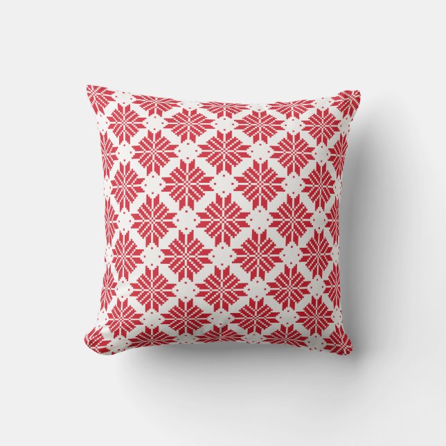 Thraditional Nordic Star Red and White Throw Pillow (Front)