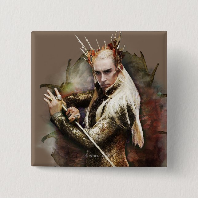 Thranduil With Sword 2 Inch Square Button (Front)