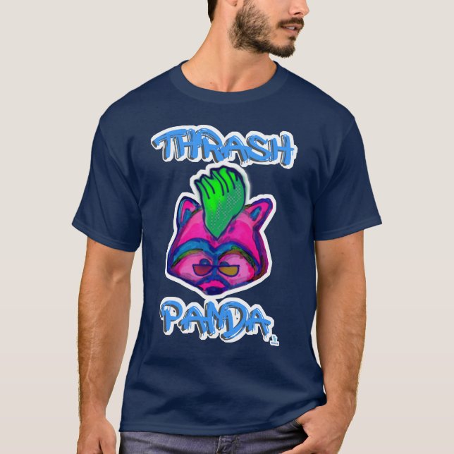 Thrash Panda Funny Punk Racoon Cartoon T-Shirt (Front)