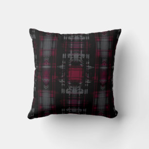 Thrashed Gothic Dark Grungy Grunge Plaid Pattern Throw Pillow
