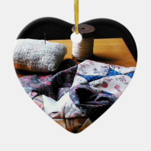 Thread Pincushion And Cloth Ceramic Ornament