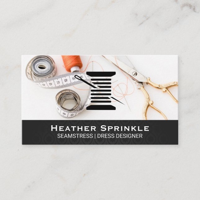 Thread Reels | Seamstress | Fancy Pattern Trim Business Card (Front)