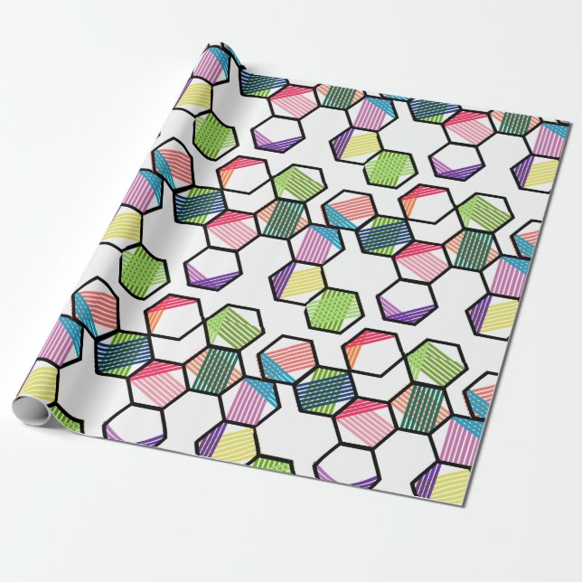 Threaded Hexagons Wrapping Paper (Unrolled)