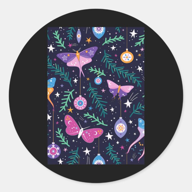 Threadless Carly Watts Christmas Moths Graphic  Classic Round Sticker (Front)