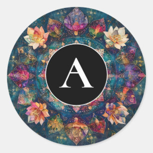 Threads of Light Floral Mandala Design Classic Round Sticker