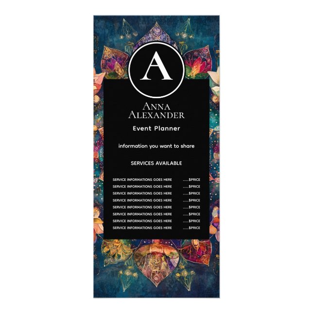 Threads of Light | Floral Mandala Design Rack Card (Front)