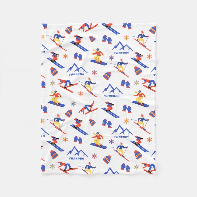 Thredbo Australia Ski Snowboard Pattern Fleece Blanket (Front)