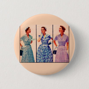 three 1953 dresses - vintage clothing 2 inch round button