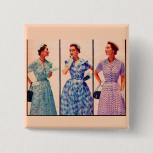 three 1953 dresses - vintage clothing 2 inch square button