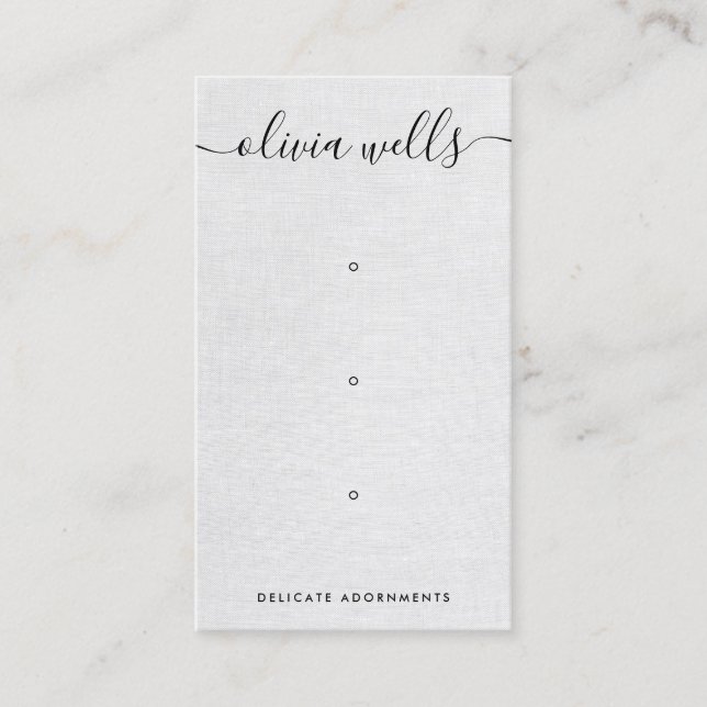 Three 3 Hole Grey Script  Earring Display Holder Business Card (Front)