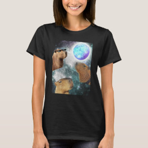 Three 3 Moon Capybaras Space Rodent Animal Parody  T-Shirt