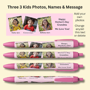 Three 3 Photos with Names & Message Pink on Black Blue Ink Pen