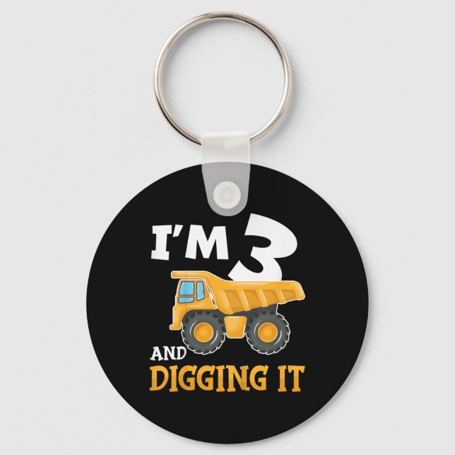 Three 3yr 3rd Birthday Construction Boy 3 Years Ol Keychain (Front)