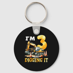 Three 3yr 3rd Birthday Construction Boy 3 Years Ol Keychain