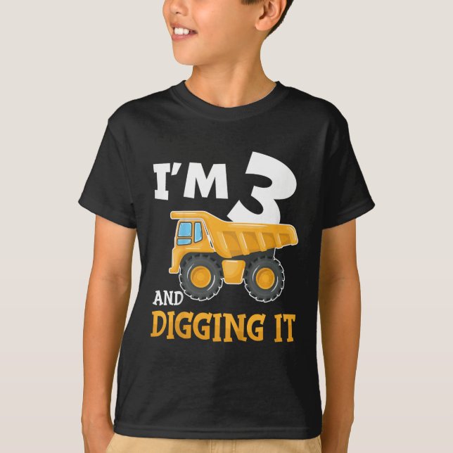 Three 3yr 3rd Birthday Construction Boy 3 Years Ol T-Shirt (Front)