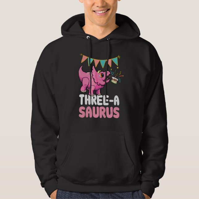 Three A Saurus Dinosaur  Cute Kiddo Triceratops Hoodie (Front)