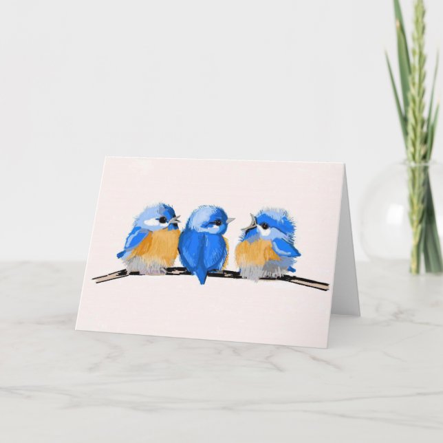 Three Adorable Baby Bluebirds Blank Note Card (Front)