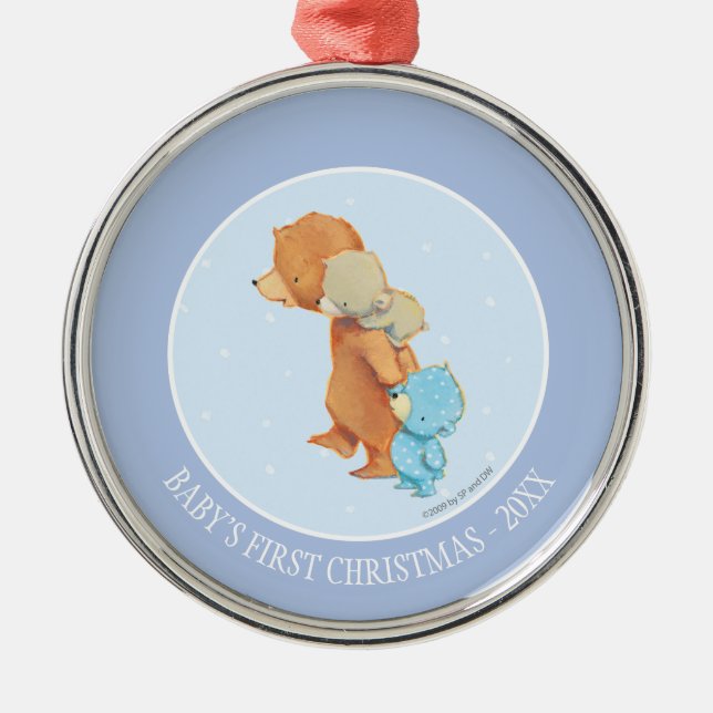 Three Adorable Bear Friends Metal Ornament (Front)