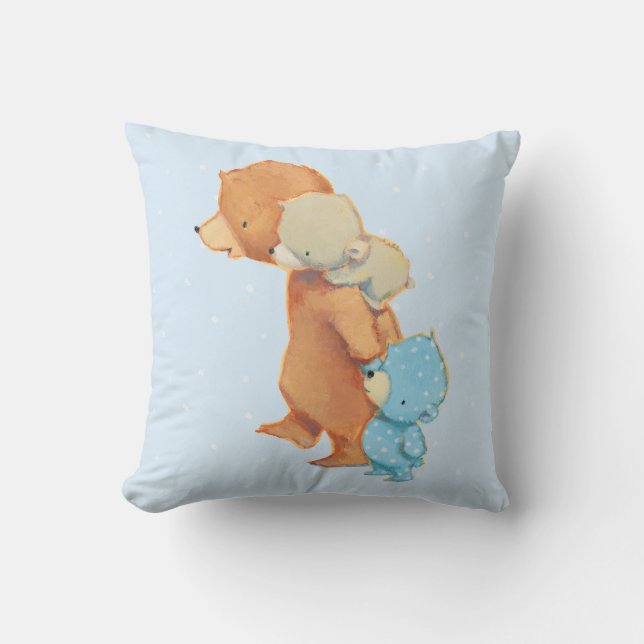 Three Adorable Bear Friends Throw Pillow (Front)