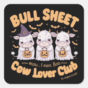 Three adorable ghost cows dressed up for Halloween Square Sticker