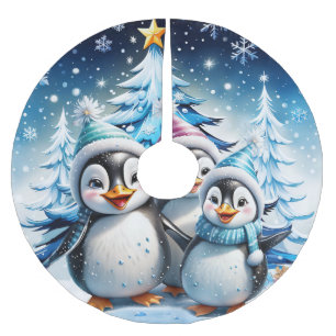 Three adorable penguins brushed polyester tree skirt