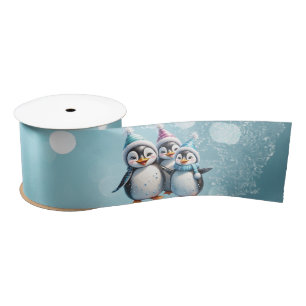 Three adorable penguins satin ribbon