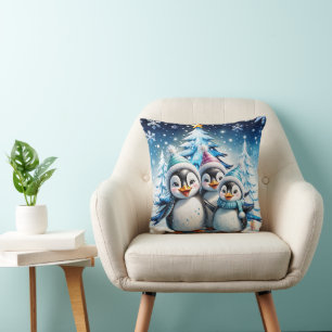Three adorable penguins throw pillow