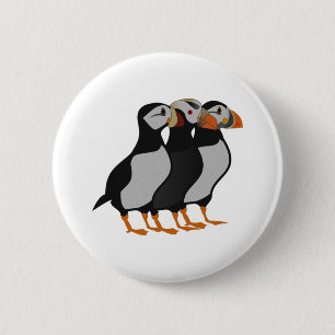 Three Adorable Puffin Standing Together Cartoon 2 Inch Round Button