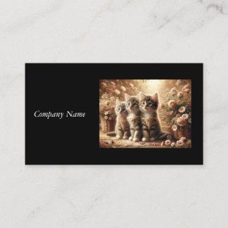 Three Adorable Tabby Kittens with Flowers Business Card