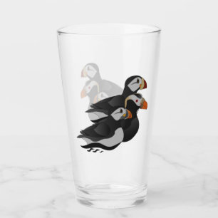Three Adorably Friendly Puffins Swimming Cartoon Glass