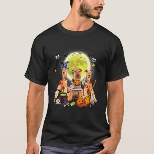 Three Airedale Terrier Dogs Witch Scary Mummy Hall T-Shirt