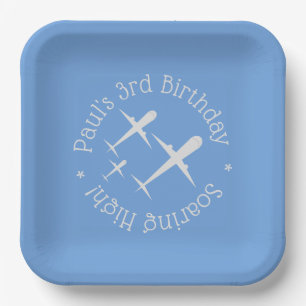 Three Airplanes on Blue Elegant Fun, Personalized Paper Plate