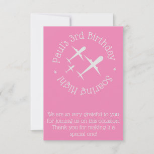 Three Airplanes on Pink Fun & Elegant Personalized Thank You Card