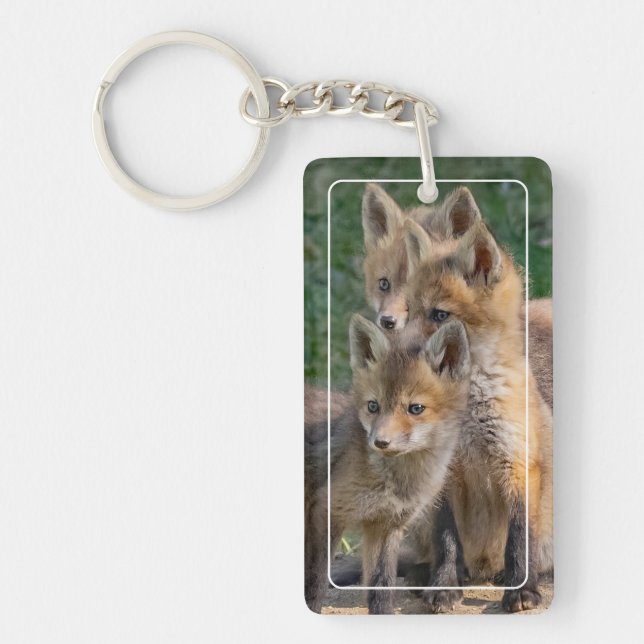 Three Alert Fox Kits Keychain (Front)