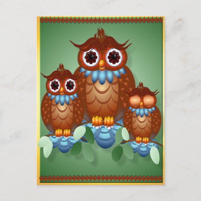 Three Alert Little Owls Postcard (Front)