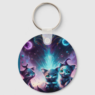 Three Alien Kittens In An Otherworldly Setting Keychain