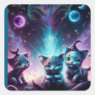 Three Alien Kittens In An Otherworldly Setting Square Sticker